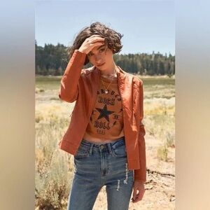 Clotho | Rust Vegan Leather Long Sleeve Biker Jacket New Various